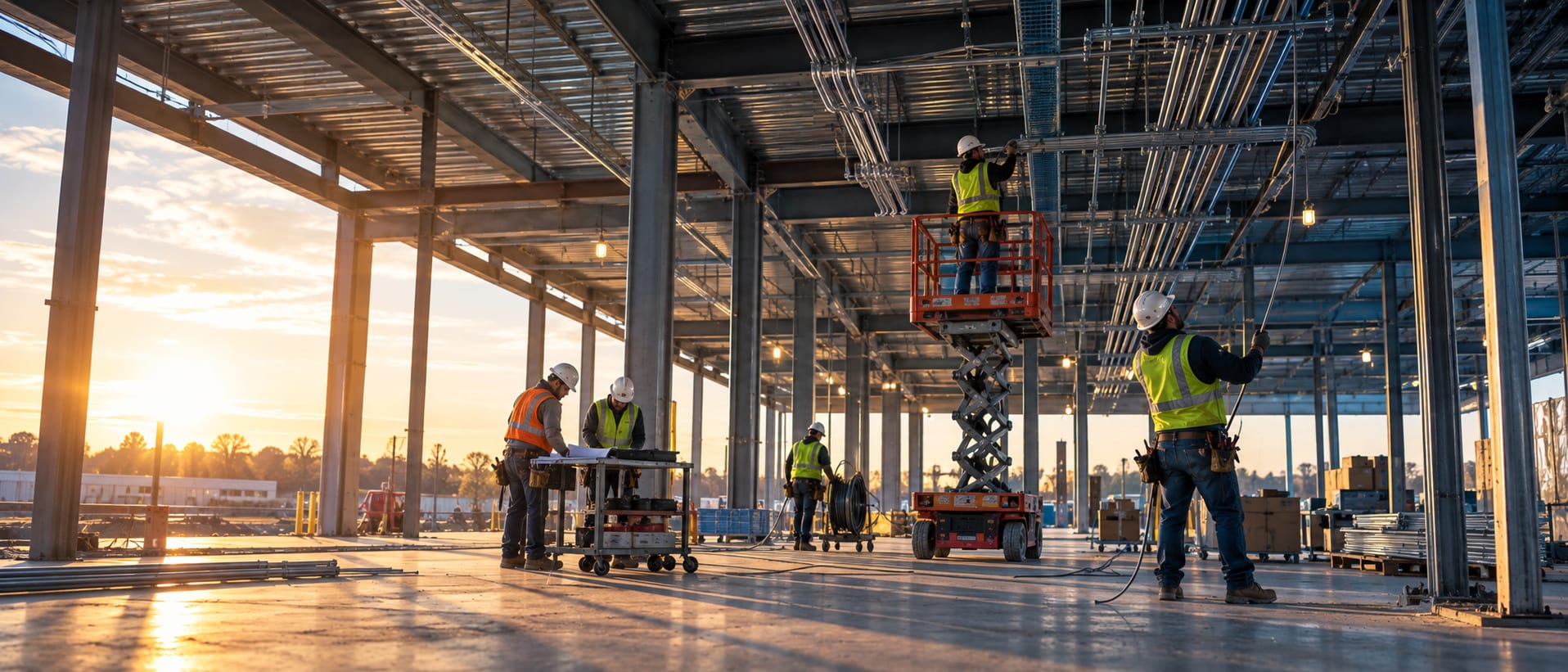 A Perry Electrical crew working on a commercial build